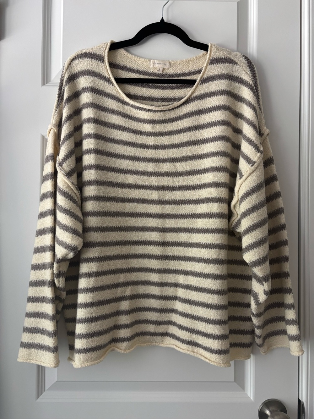 Promesa Cream and Gray Striped Scoop Neck Sweater
